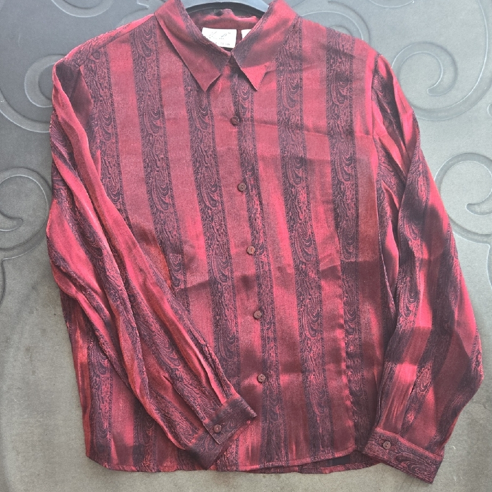 Kathie Lee Collection Red Button-Up Blouse